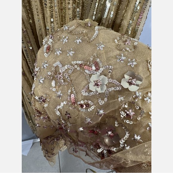 NEW $798 Mac Duggal [ 6‎ ] Sequin & Floral Embellished Evening Gown Gold - Picture 15 of 16